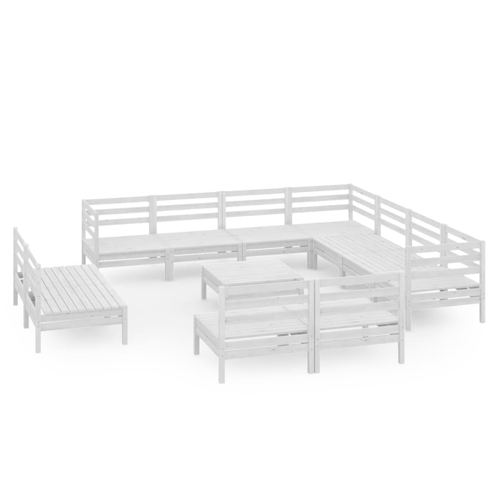 Salon de jardin 12 pcs Bois de pin massif Blanc