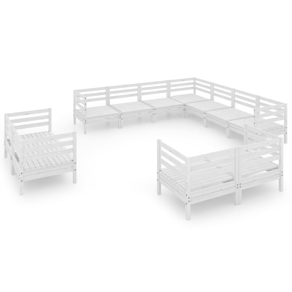 Salon de jardin 11 pcs Bois de pin massif Blanc