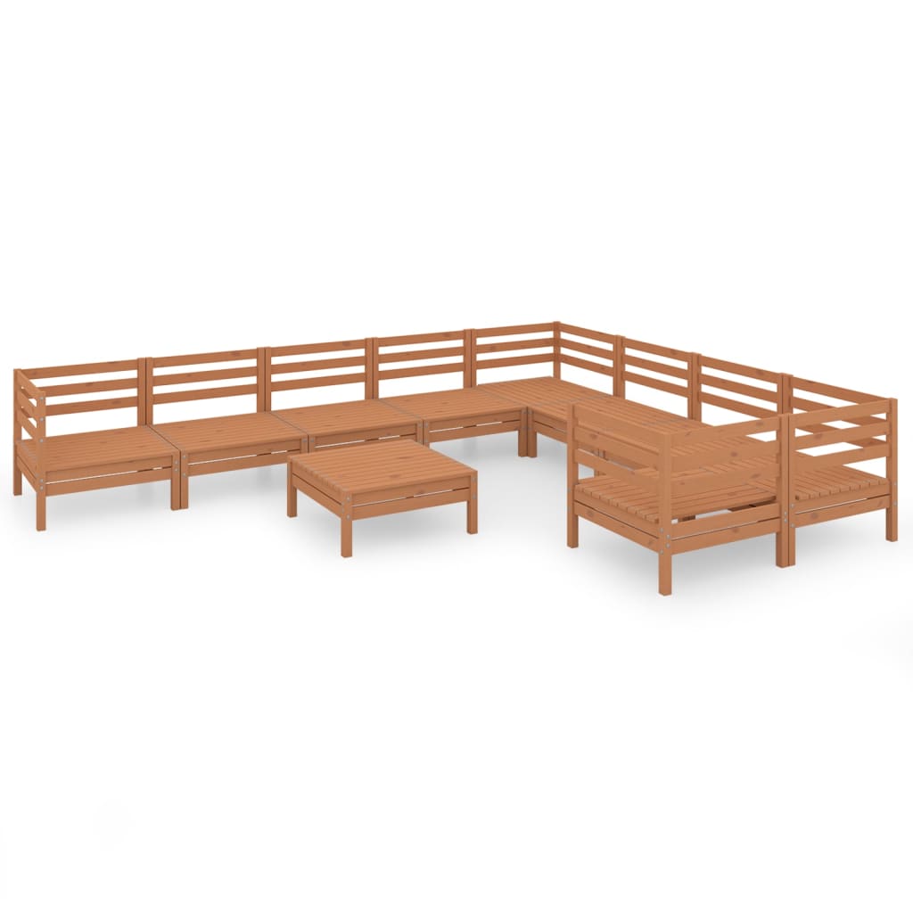 Salon de jardin 10 pcs Marron miel Bois de pin massif