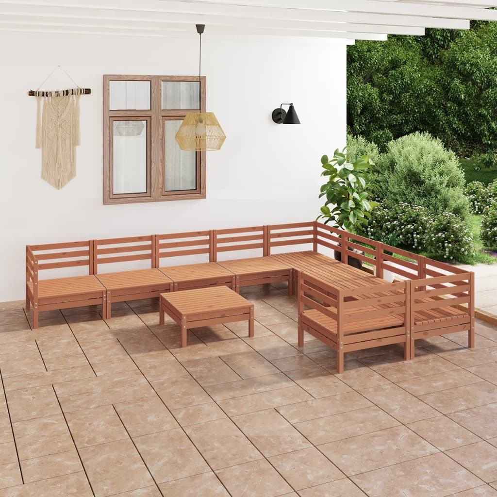 Salon de jardin 10 pcs Marron miel Bois de pin massif