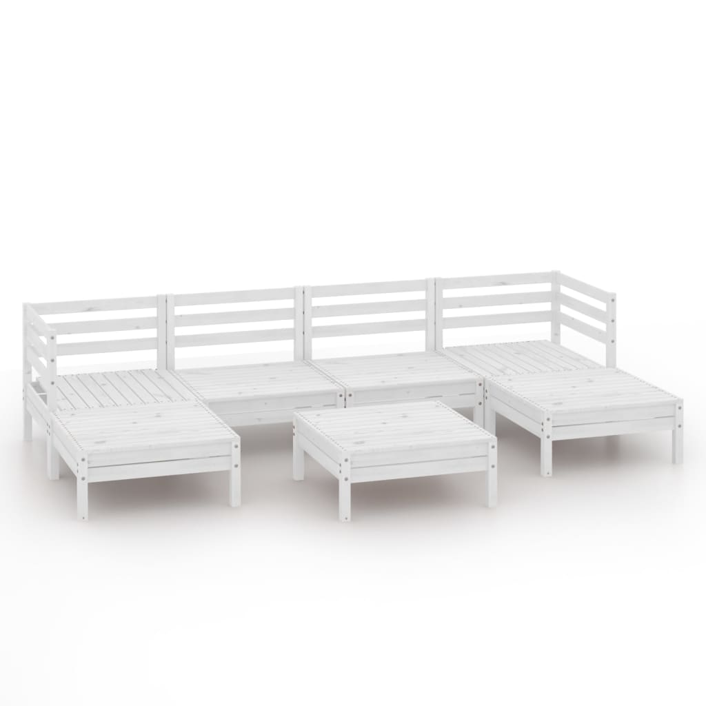 Salon de jardin 7 pcs Blanc Bois de pin massif