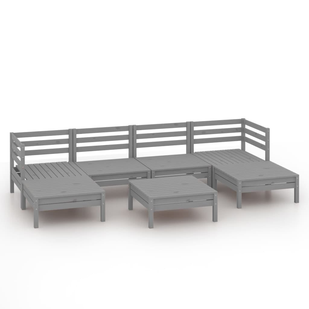 Salon de jardin 7 pcs Gris Bois de pin massif