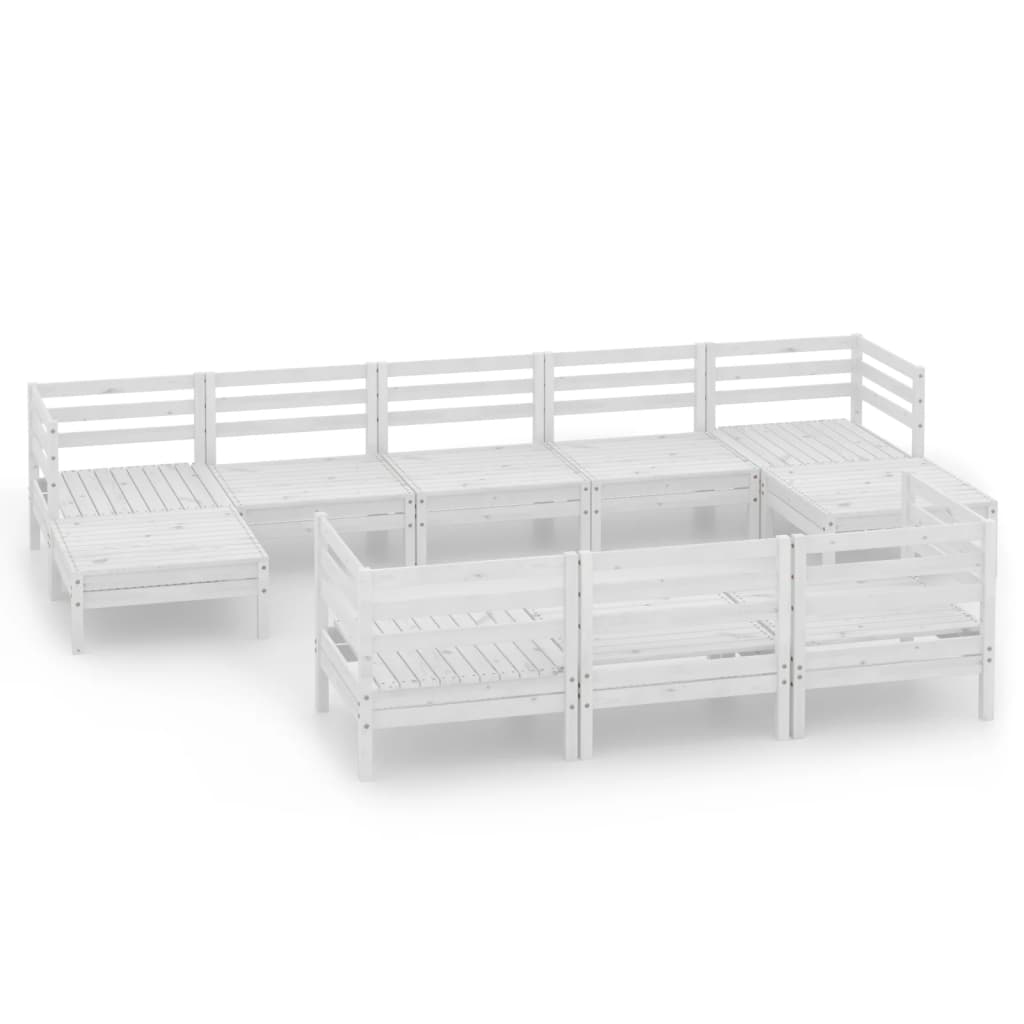 Salon de jardin 10 pcs Blanc Bois de pin massif