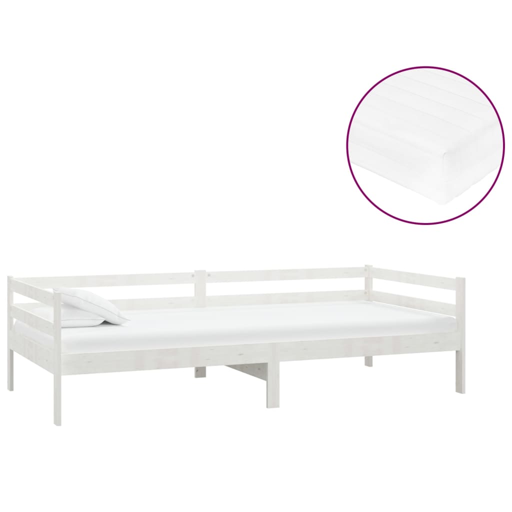 Lit de repos avec matelas 90x200 cm Blanc Bois de pin massif - XIOS