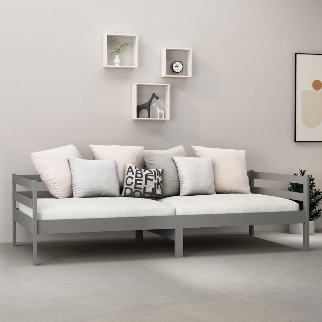Lit de repos avec matelas 90x200 cm Gris Bois de pin massif - XIOS