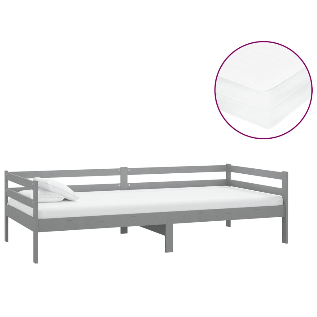 Lit de repos avec matelas 90x200 cm Gris Bois de pin massif - XIOS