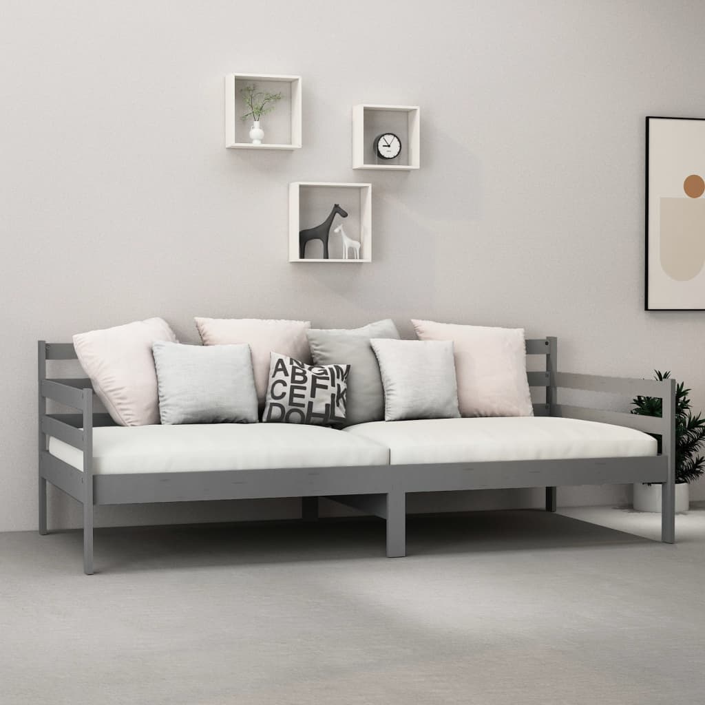 Lit de repos avec matelas 90x200 cm Gris Bois de pin massif - XIOS