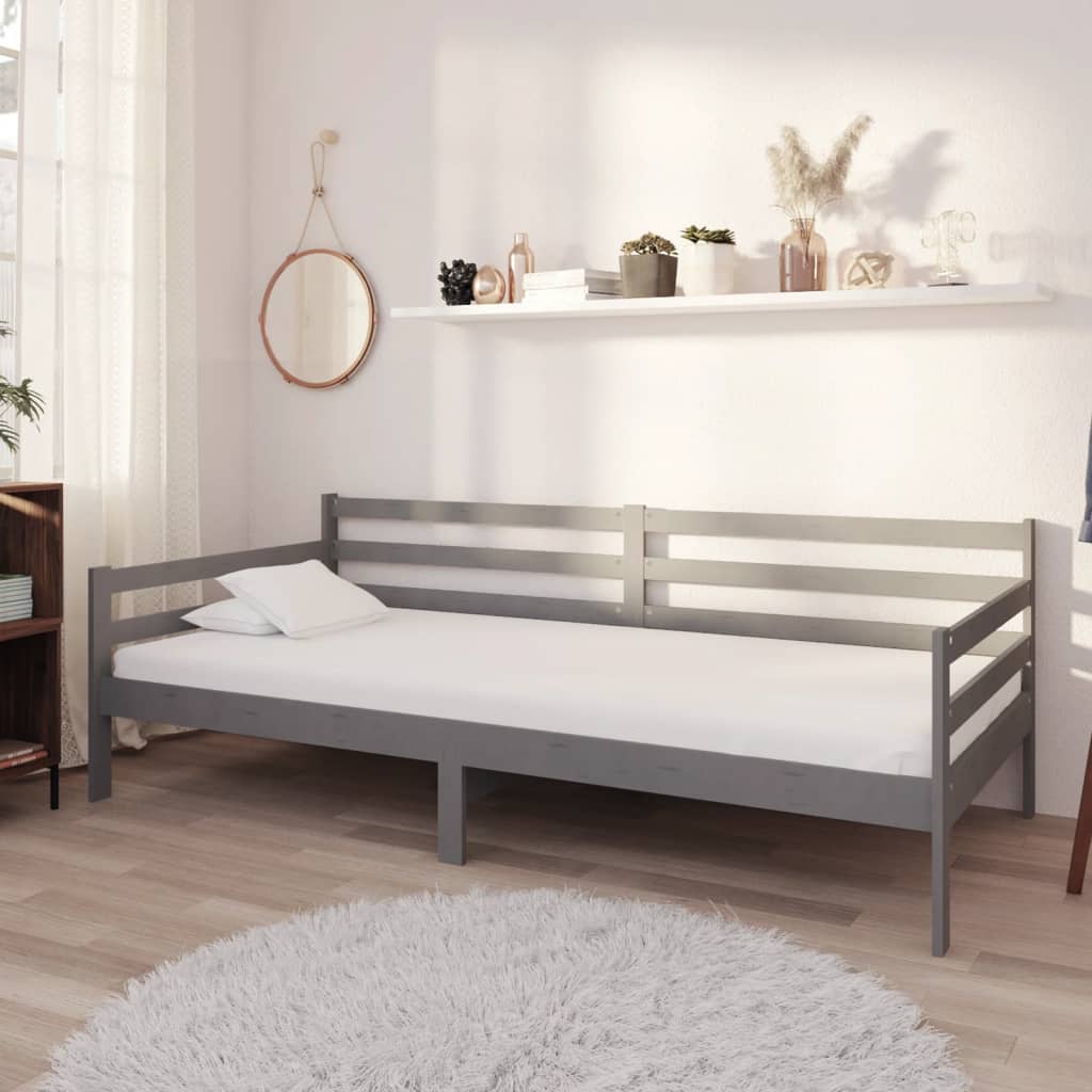 Lit de repos avec matelas 90x200 cm Gris Bois de pin massif - XIOS