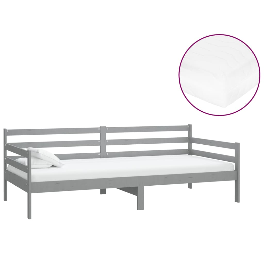 Lit de repos avec matelas 90x200 cm Gris Bois de pin massif - XIOS