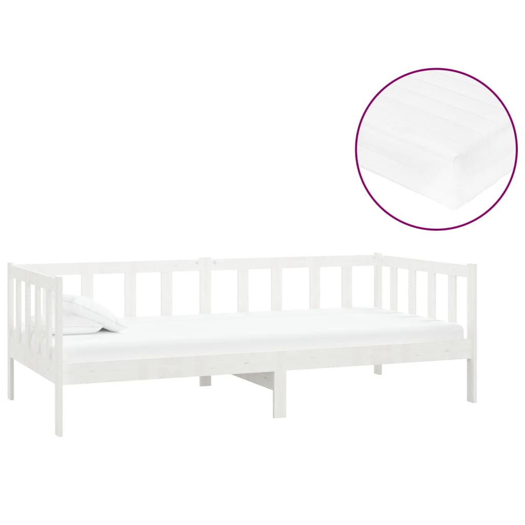 Lit de repos avec matelas 90x200 cm Blanc Bois de pin massif - XIOS