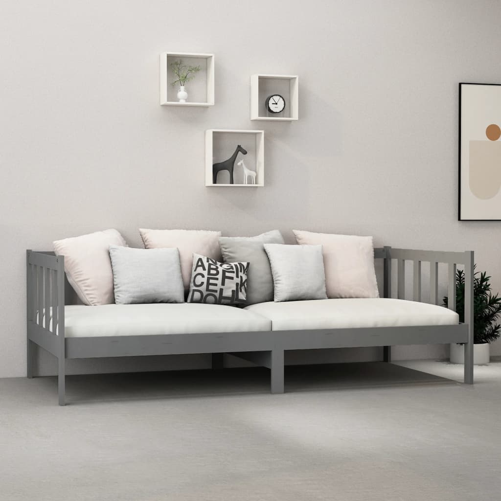 Lit de repos avec matelas 90x200 cm Gris Bois de pin massif - XIOS
