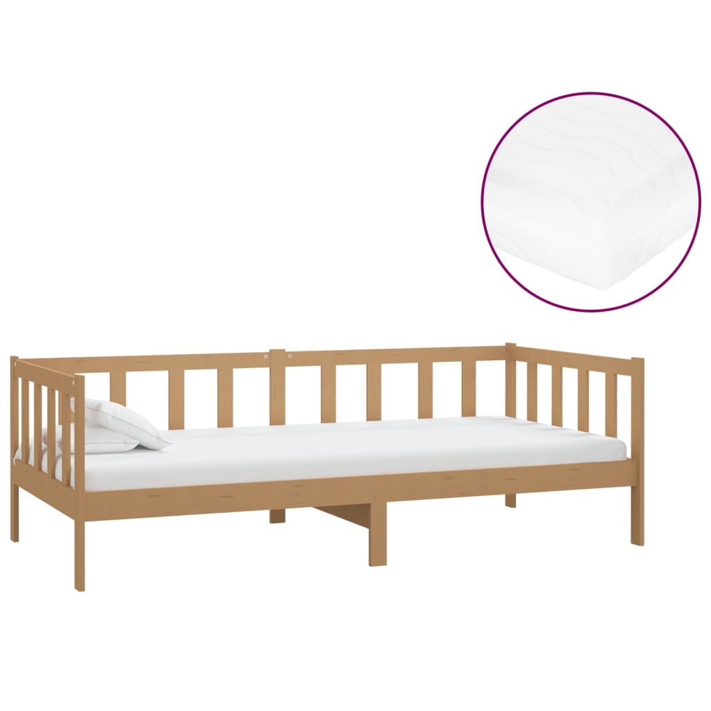 Lit de repos et matelas 90x200cm Marron miel Bois de pin massif - XIOS