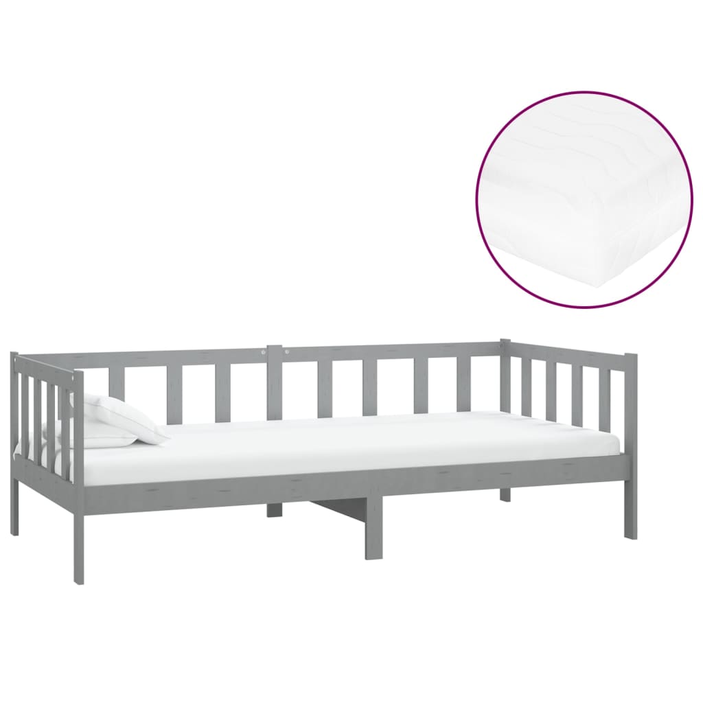 Lit de repos avec matelas 90x200 cm Gris Bois de pin massif - XIOS
