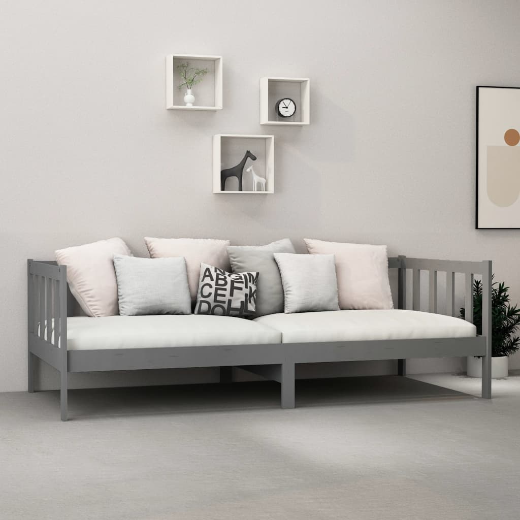 Lit de repos avec matelas 90x200 cm Gris Bois de pin massif - XIOS