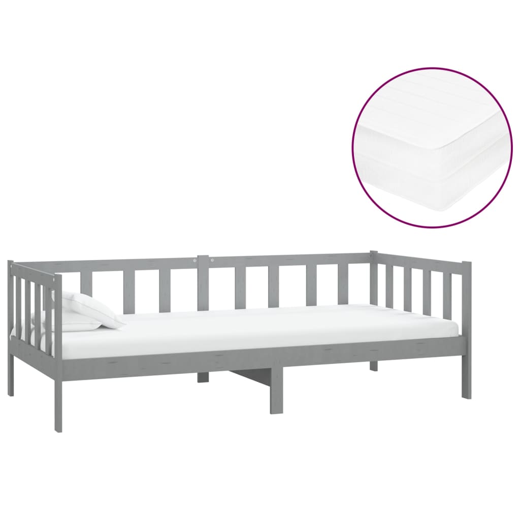 Lit de repos avec matelas 90x200 cm Gris Bois de pin massif - XIOS