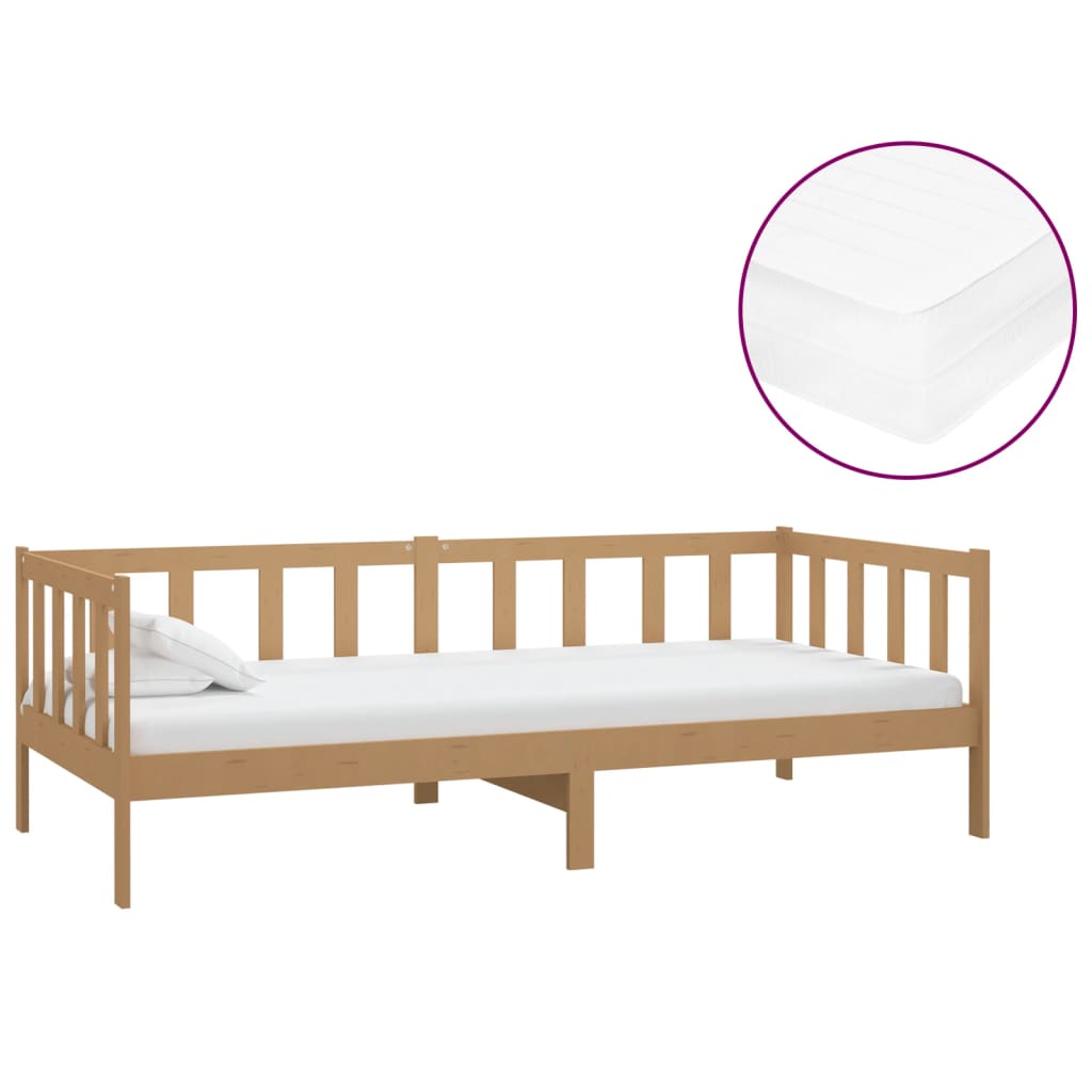 Lit de repos et matelas 90x200cm Marron miel Bois de pin massif - XIOS