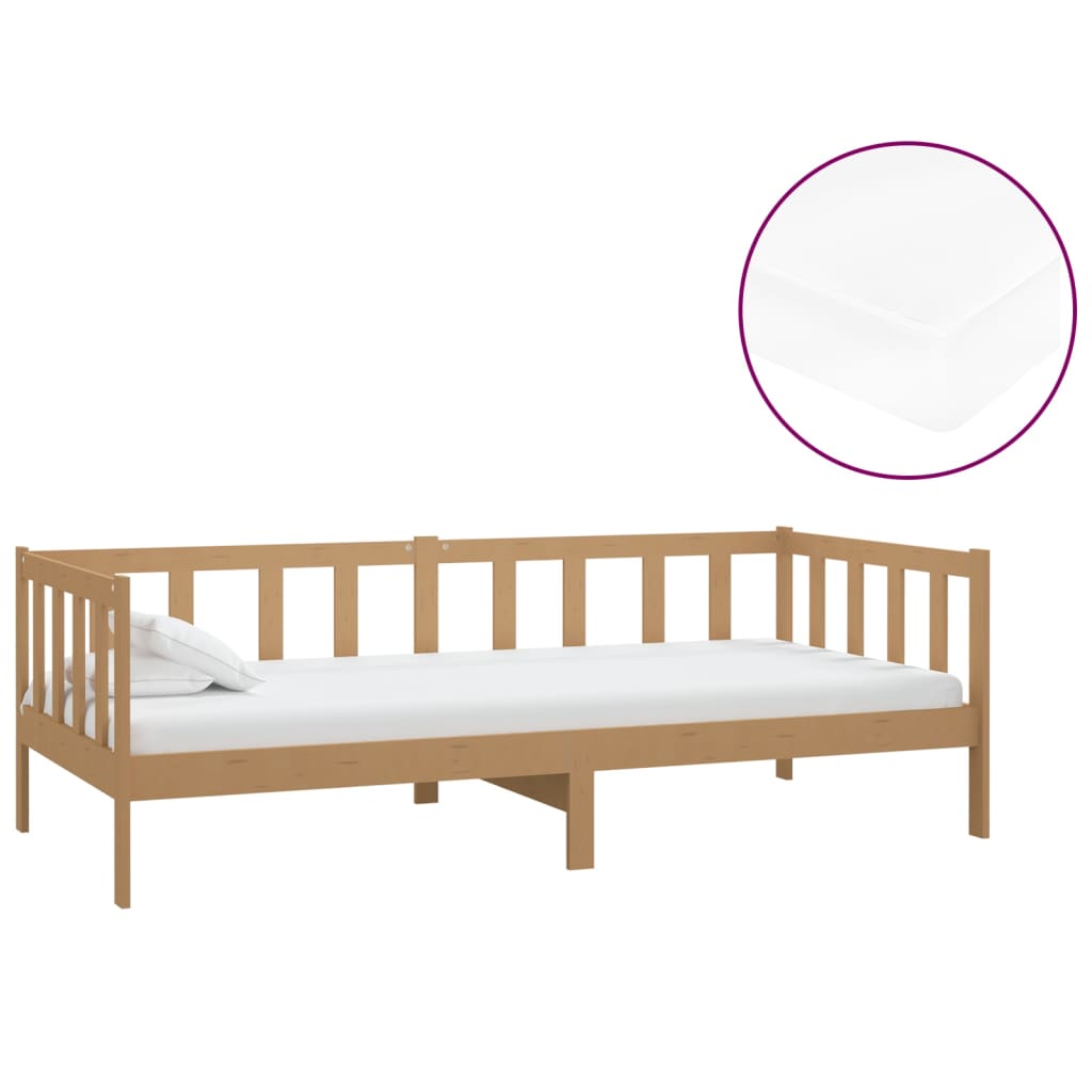 Lit de repos et matelas 90x200cm Marron miel Bois de pin massif - XIOS