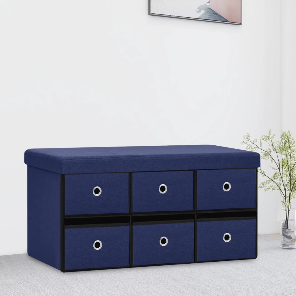 Banc de rangement pliable Bleu 76x38x38 cm Faux lin - XIOS