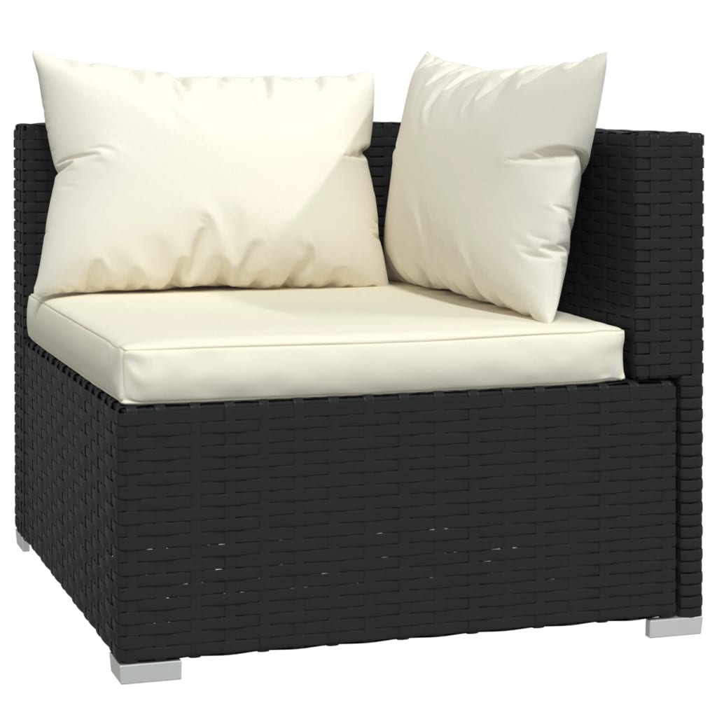 Salon de jardin 4 pcs avec coussins Noir Résine tressée