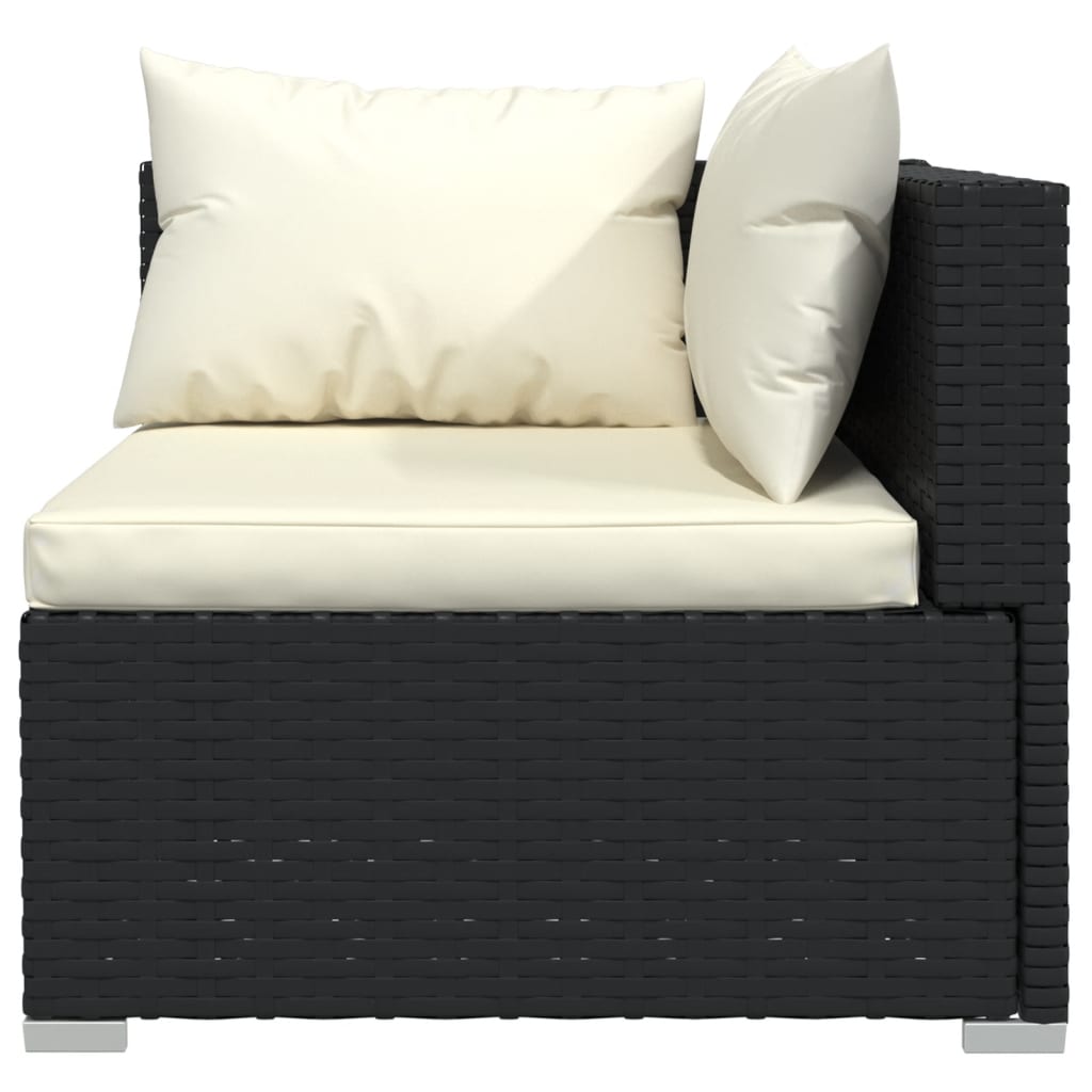 Salon de jardin 4 pcs avec coussins Noir Résine tressée