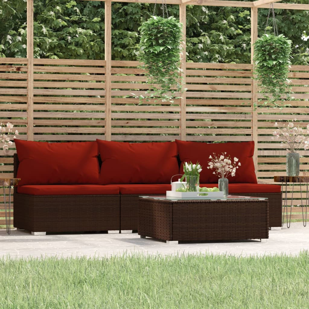 Salon de jardin 4 pcs avec coussins Marron Résine tressée - XIOS