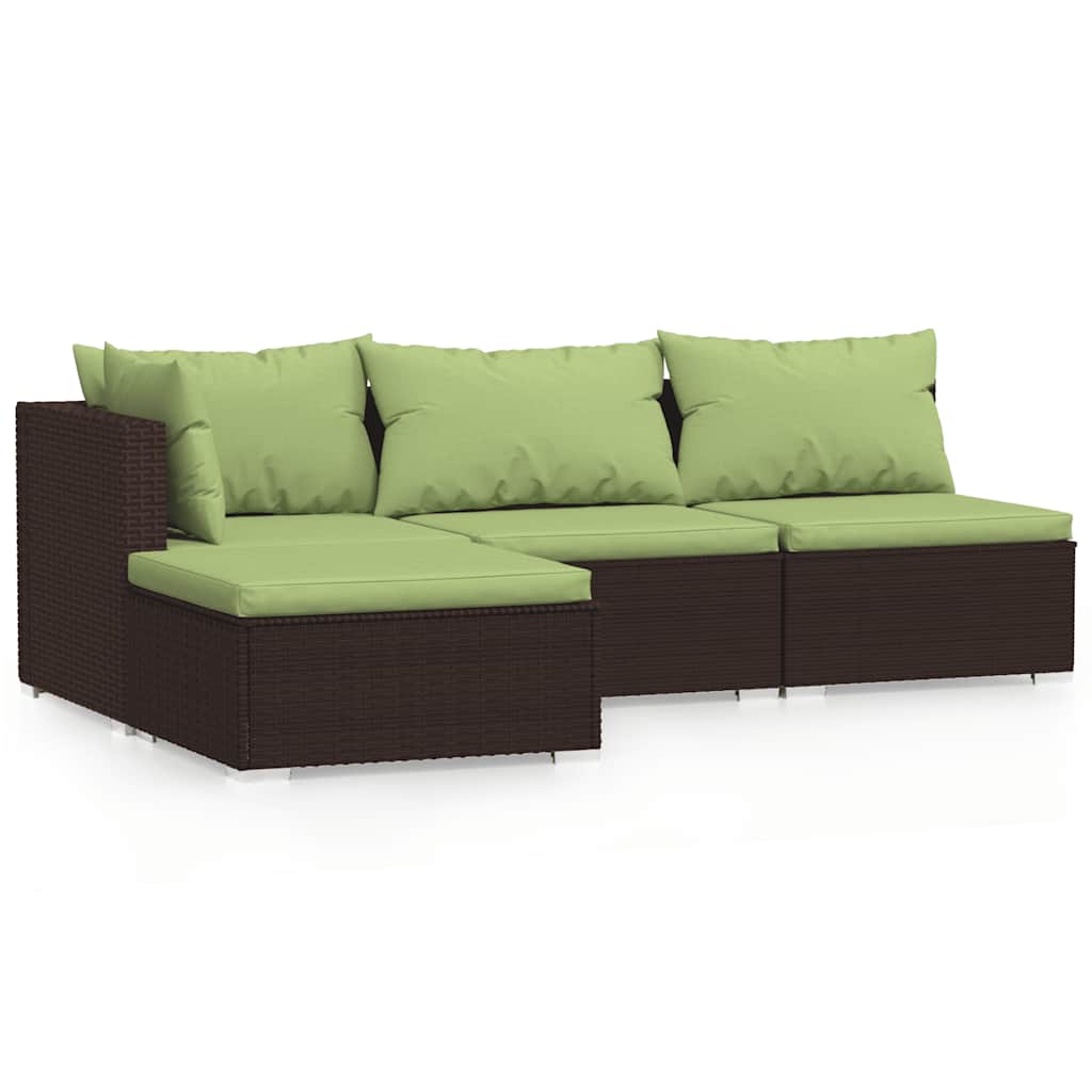 Salon de jardin 4 pcs avec coussins Marron Résine tressée