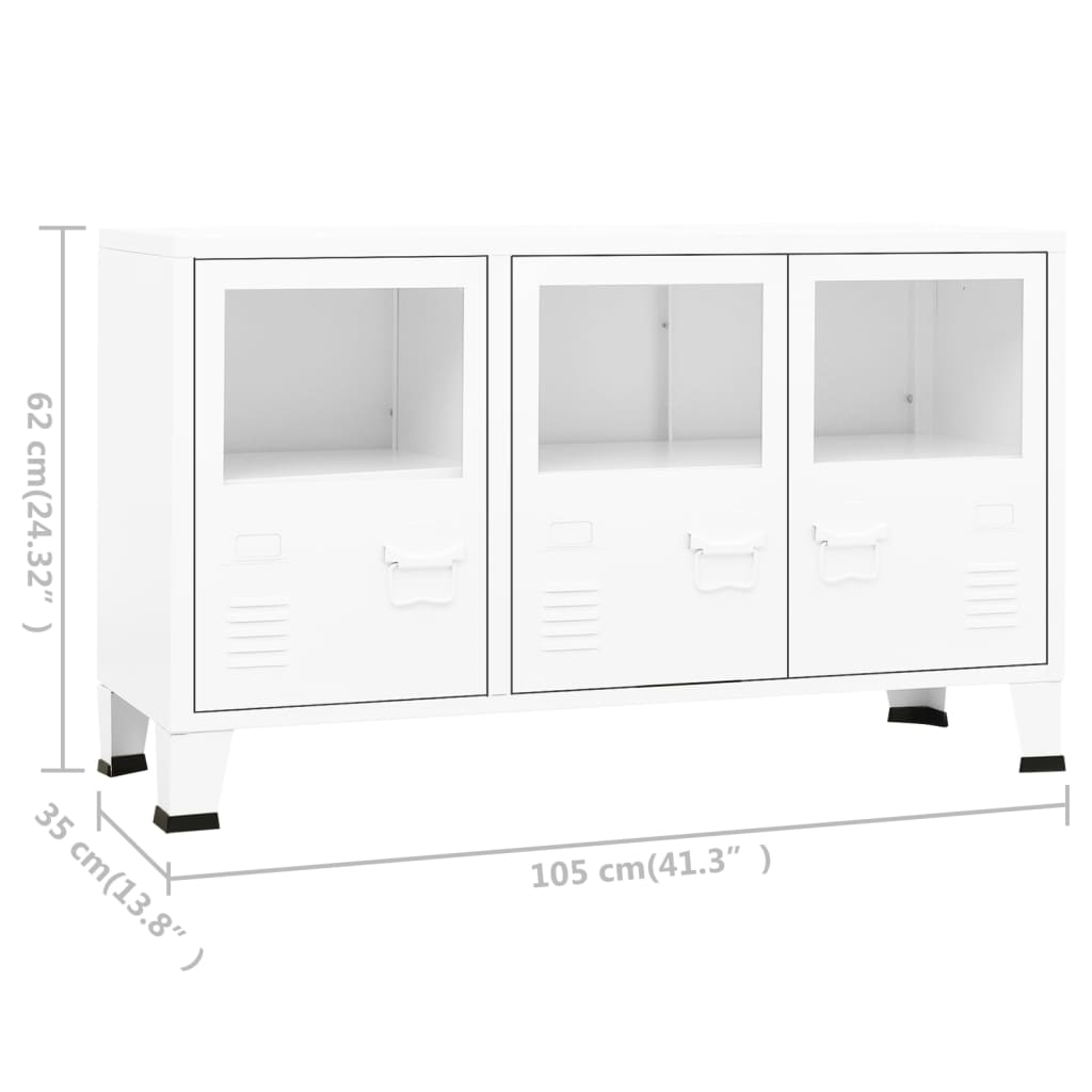 Buffet industriel Blanc 105x35x62 cm Métal et verre - XIOS