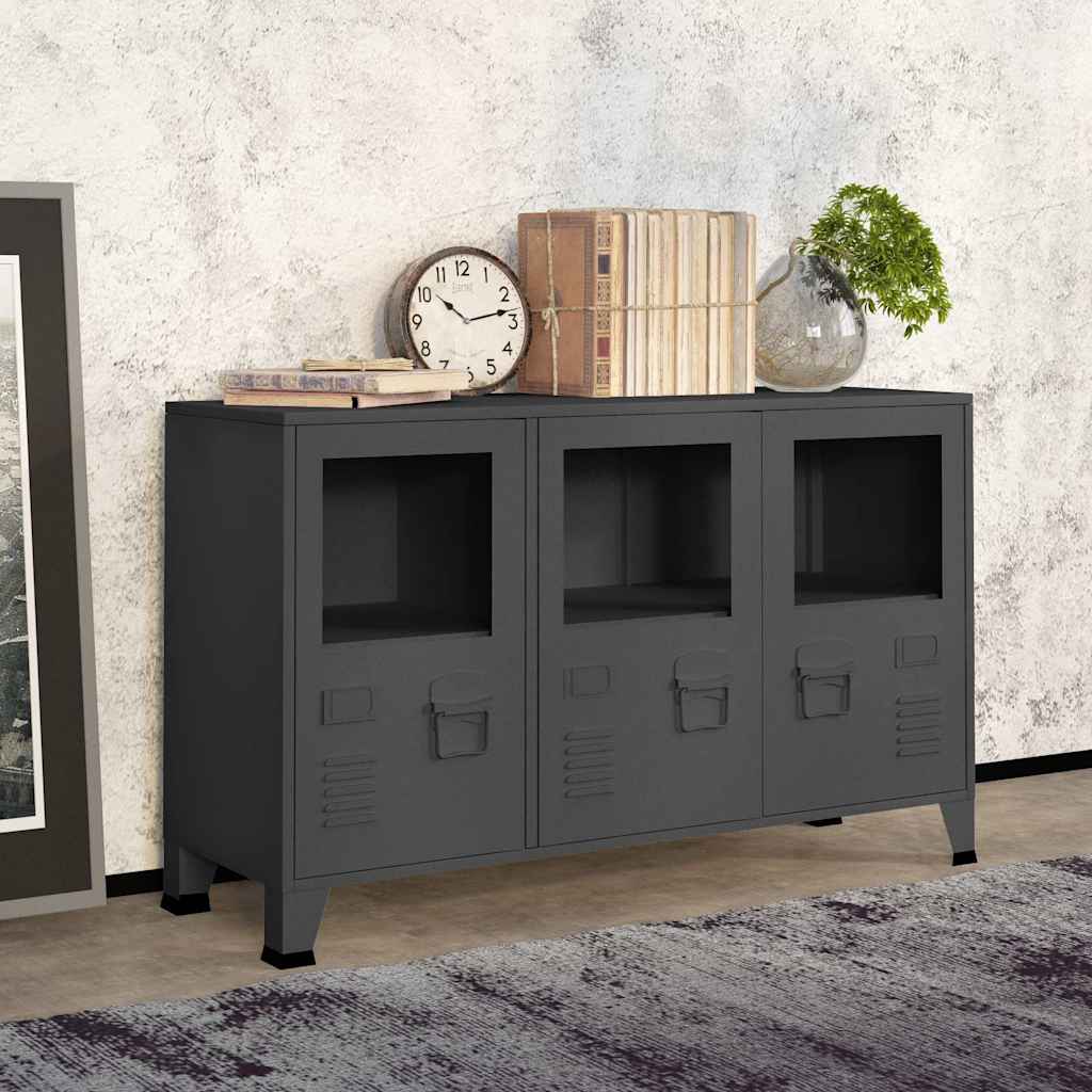 Buffet industriel Anthracite 105x35x62 cm Métal et verre