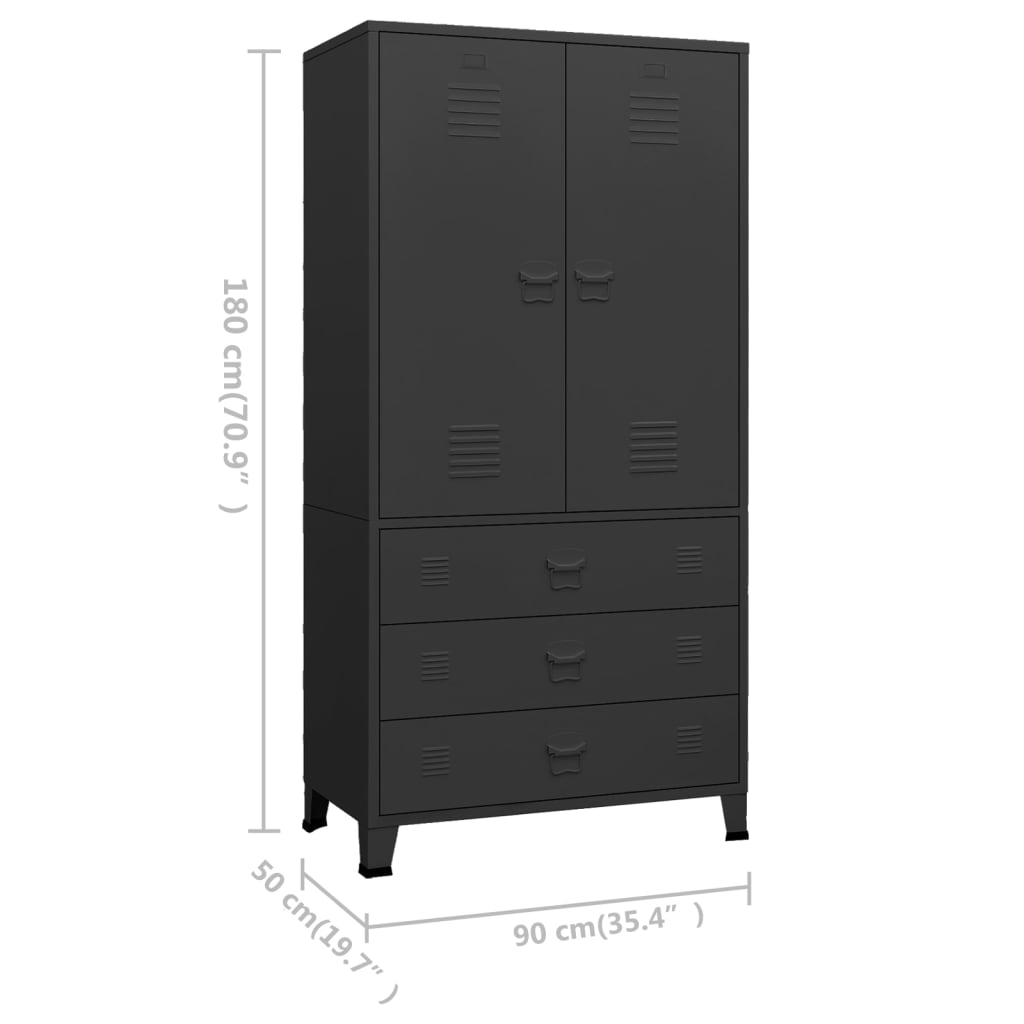 Garde-robe industrielle Noir 90x50x180 cm Métal - XIOS