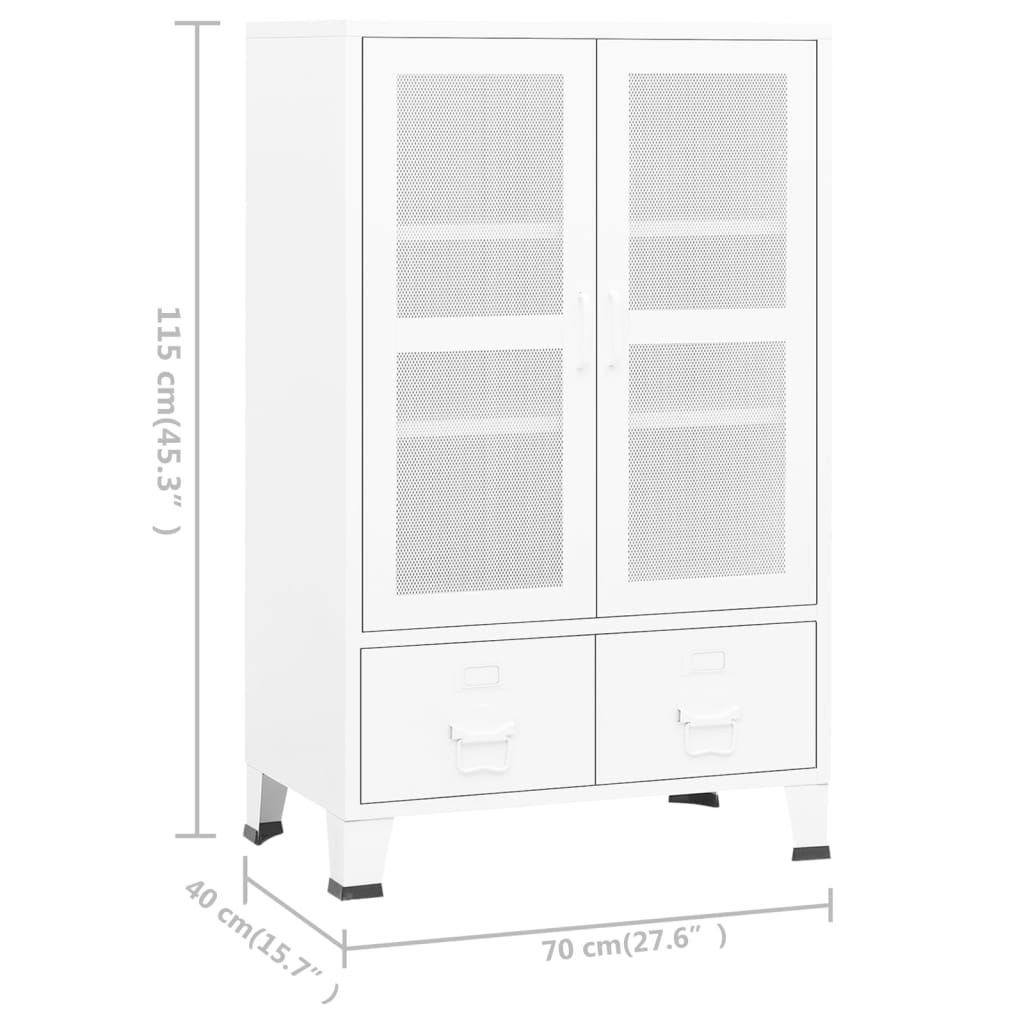 Coffre de rangement industriel Blanc 70x40x115 cm Métal