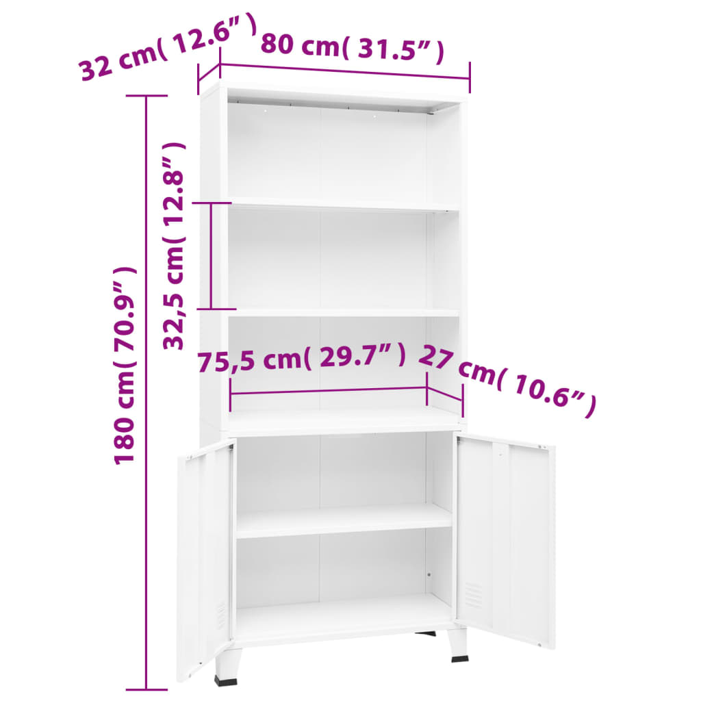 Bibliothèque industrielle Blanc 80x32x180 cm Acier - XIOS