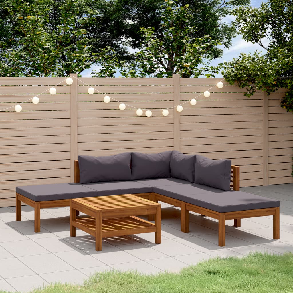 Salon de jardin 6 pcs avec coussin Bois d'acacia solide