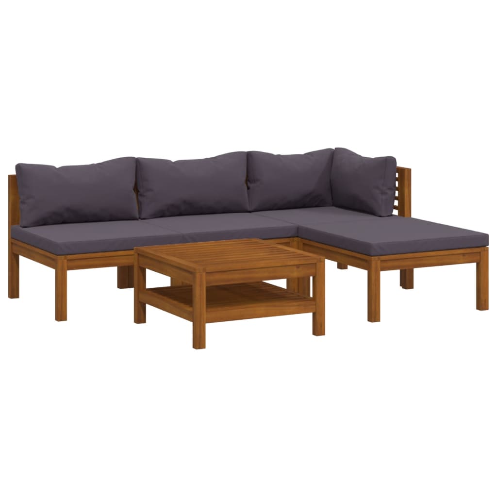 Salon de jardin 5 pcs avec coussin Bois d'acacia solide