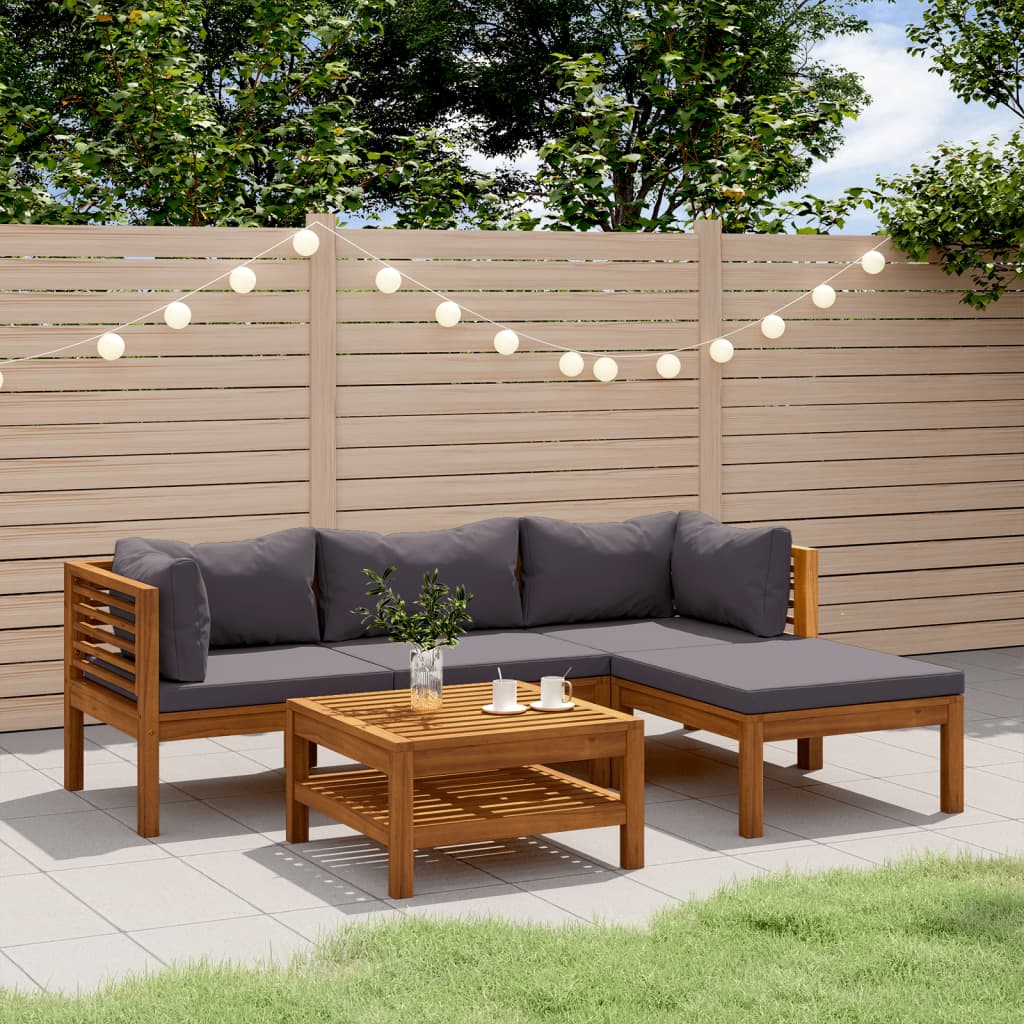Salon de jardin 5 pcs avec coussin Bois d'acacia solide
