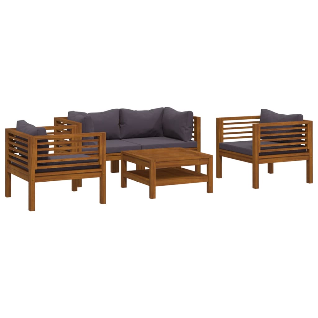 Salon de jardin 5 pcs avec coussin Bois d'acacia solide
