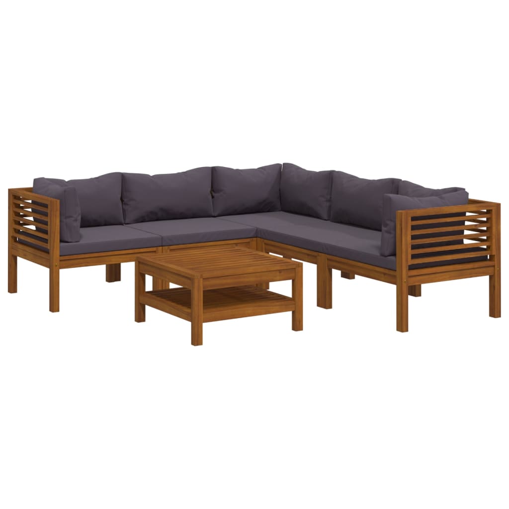 Salon de jardin 6 pcs avec coussin Bois d'acacia solide