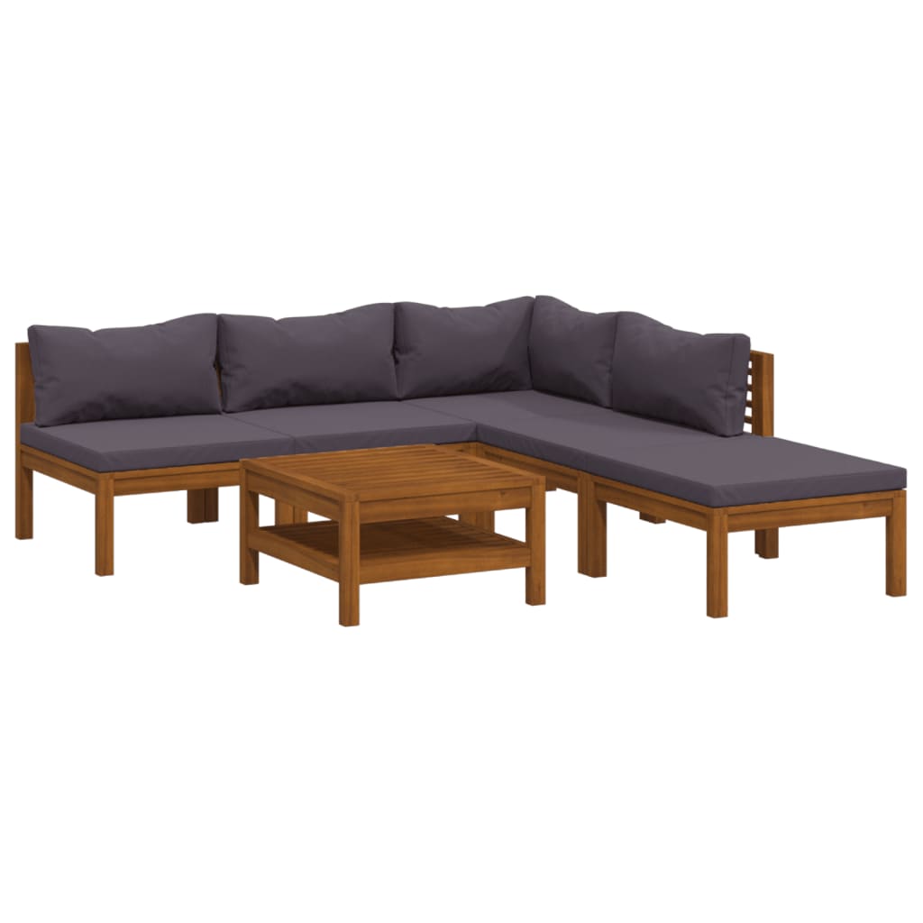 Salon de jardin 6 pcs avec coussin Bois d'acacia solide