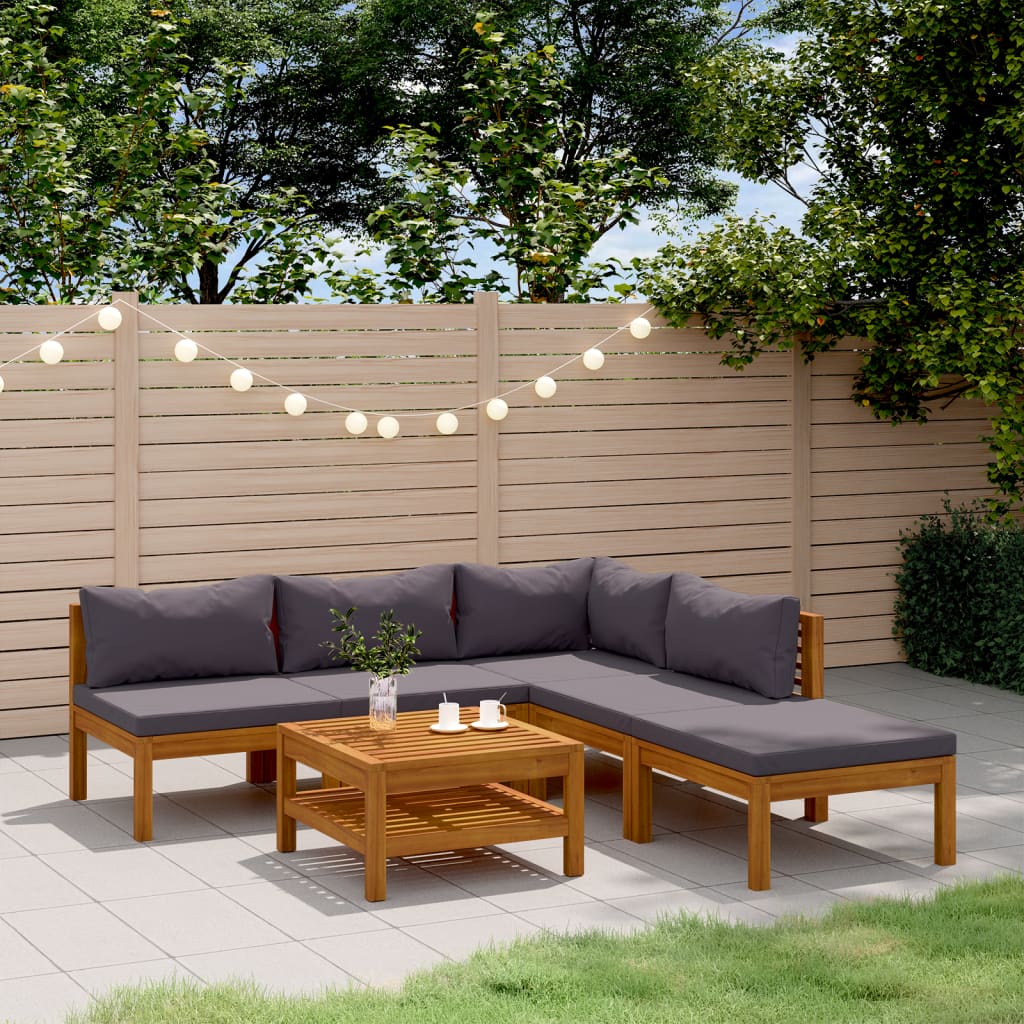 Salon de jardin 6 pcs avec coussin Bois d'acacia solide