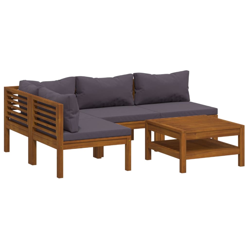 Salon de jardin 5 pcs avec coussin Bois d'acacia solide