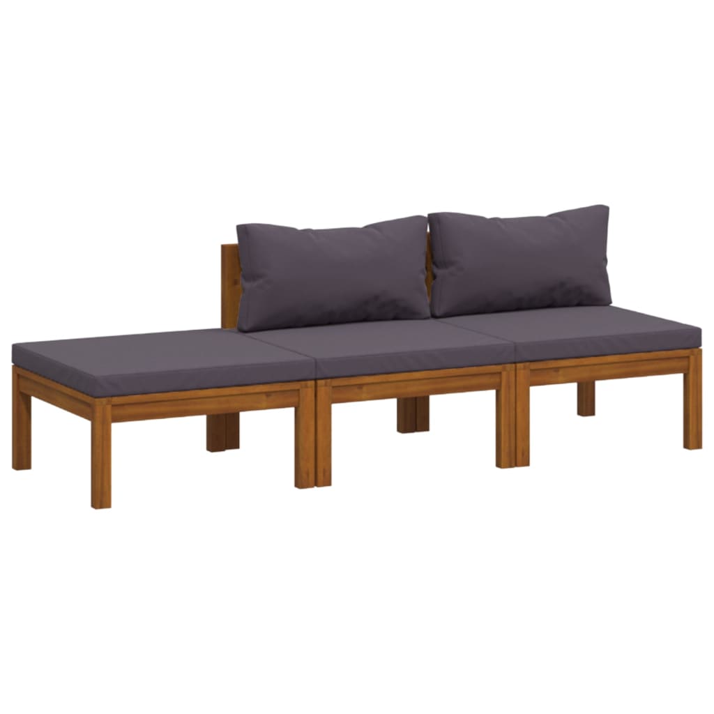 Salon de jardin 3 pcs avec coussin Bois d'acacia solide