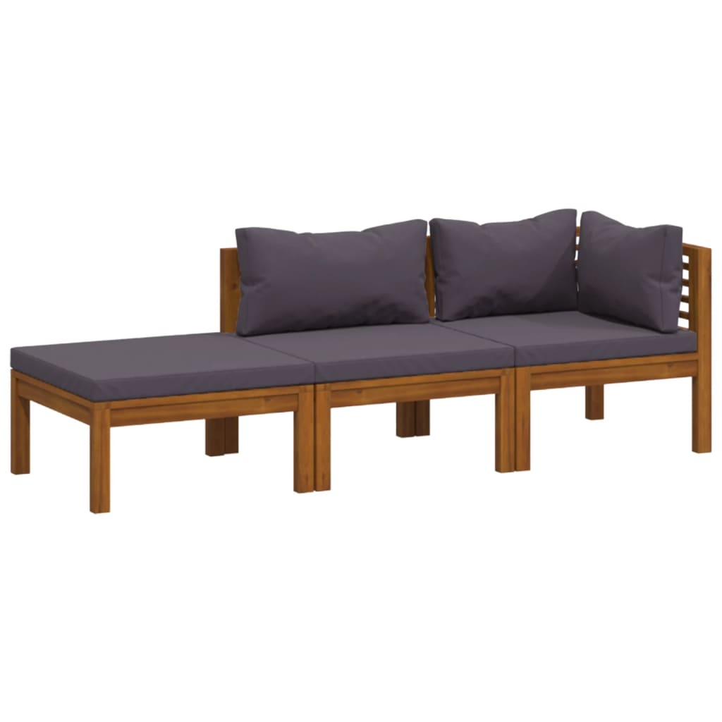Salon de jardin 3 pcs avec coussin Bois d'acacia solide