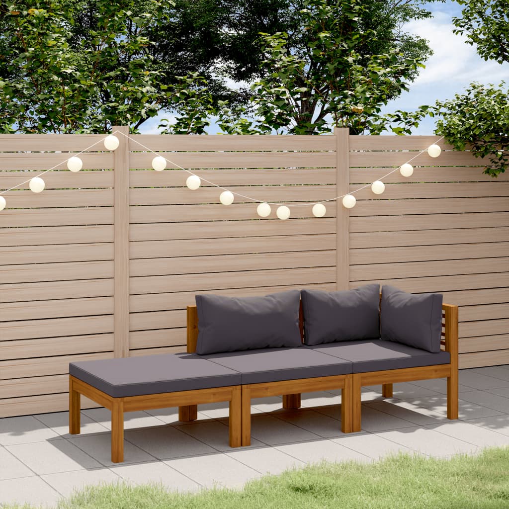 Salon de jardin 3 pcs avec coussin Bois d'acacia solide