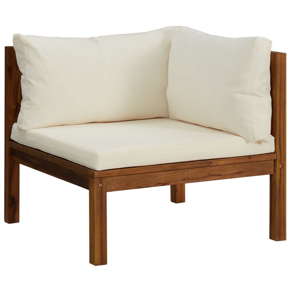 Salon de jardin 3 pcs avec coussin crème Bois d'acacia solide
