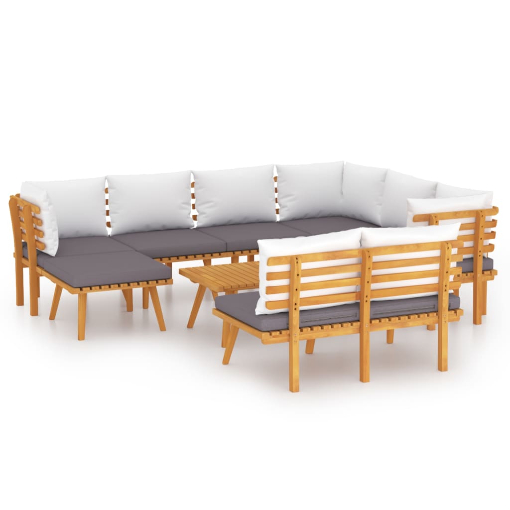 Salon de jardin 9 pcs avec coussins Bois d'acacia solide - XIOS