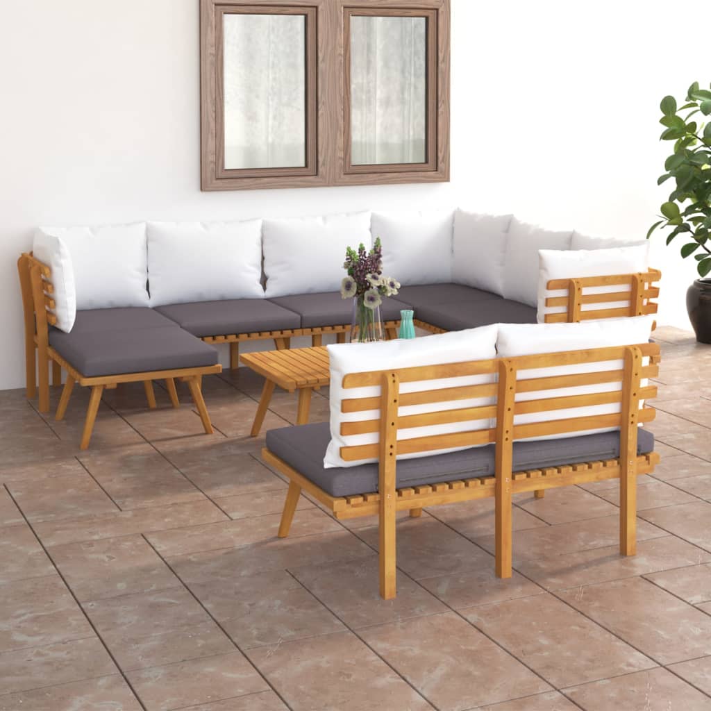 Salon de jardin 9 pcs avec coussins Bois d'acacia solide - XIOS
