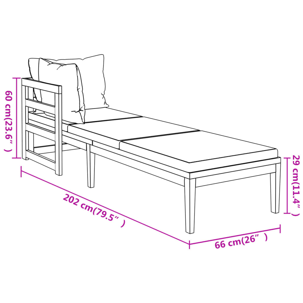 Chaises longues et coussins blanc crème lot de 2 bois d'acacia
