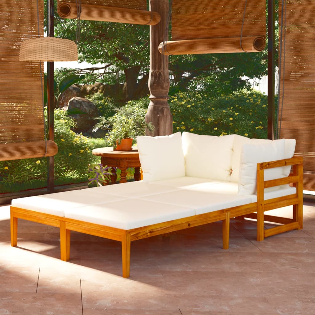 Chaises longues et coussins blanc crème lot de 2 bois d'acacia