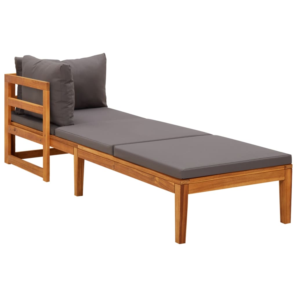 Chaises longues coussins gris foncé lot de 2 Bois acacia solide