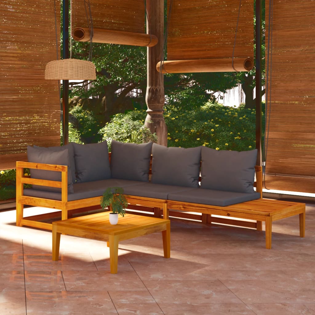 Salon de jardin 4 pcs avec coussins gris foncé Bois d'acacia
