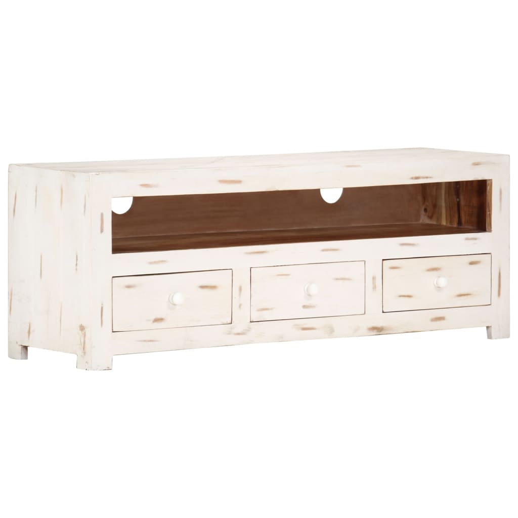 Meuble TV Bois massif d'acacia 110x30x40 cm Blanc - XIOS